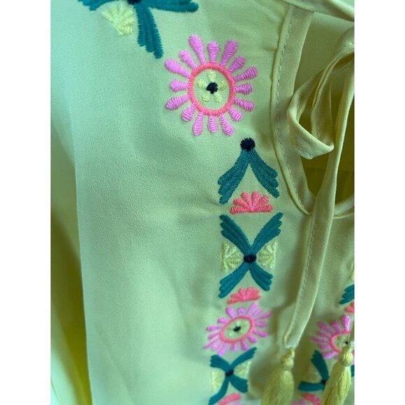 GIANNI BINI Floral Embroidered Blouse WOMEN'S SZ M YELLOW and PINK lightweight - Picture 12 of 14